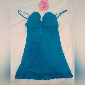 Victoria's Secret Sexy Lace Fairy Elegant Lace Teal Chemise Dress Halloween M/L